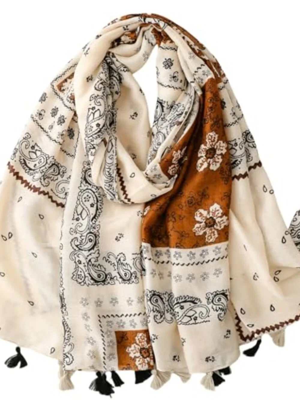 Bohemian Fringed Beaded Pashmina Shawl Wrap Lightweight Oversized Scarf